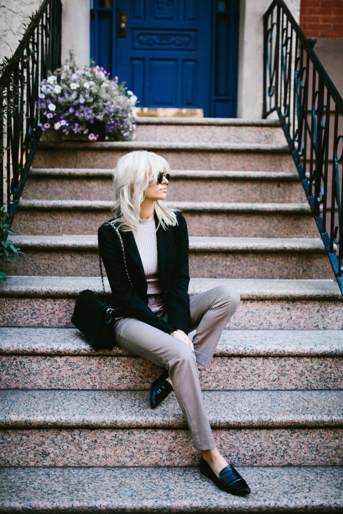 NYC Strolls ribbed sleeveless turtleneck plaid trousers loafers 90’s street style fall autumn trends 2016 // Charleston Fashion Blogger Dannon Almost Happening 