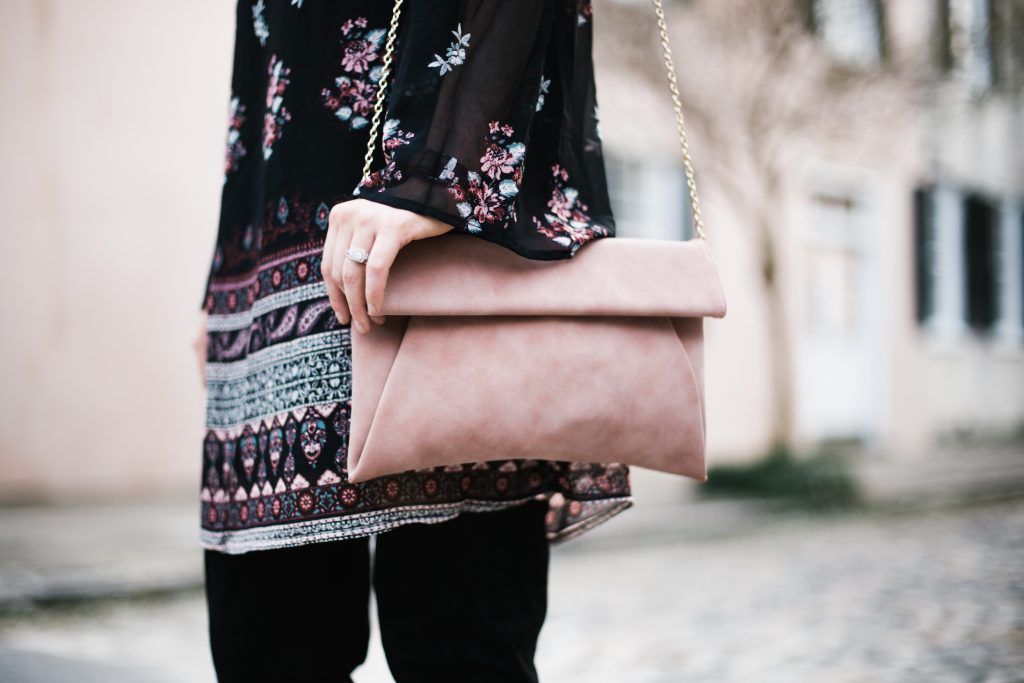 Long sleeve floral dress target bell sleeve shift dress thigh high boots black suede h&M street style fall autumn trends 2016 // Charleston Fashion Blogger Dannon Almost Happening 
