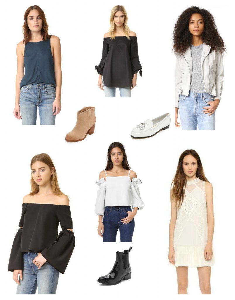Shopbop Surprise 40% off Select Sale off-the-shouler tops leather moto jacket patent leather ankle boots tan suede booties lace dress // Charleston Fashion Blogger Dannon Almost Happening 