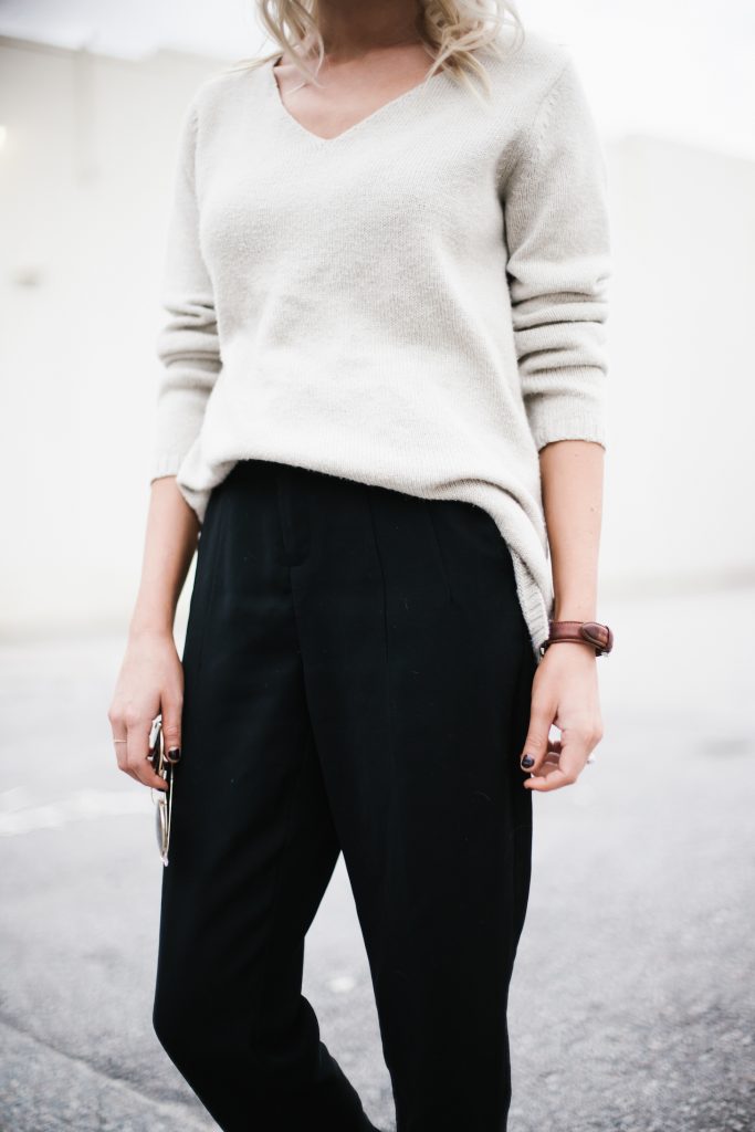 Thanksgiving v-neck target sweater forever 21 black trousers pointed slip-on sandals Fall Autumn blogger street style  // Charleston Fashion Blogger Dannon Almost Happening  