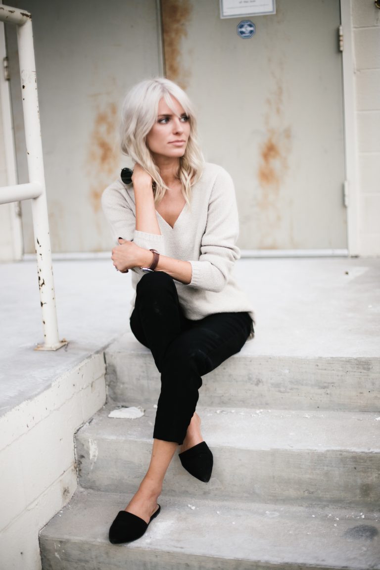 Thanksgiving v-neck target sweater forever 21 black trousers pointed slip-on sandals Fall Autumn blogger street style // Charleston Fashion Blogger Dannon Almost Happening