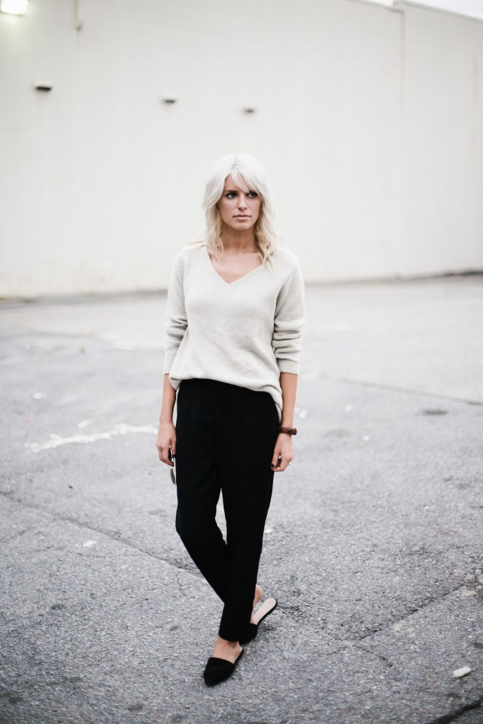 Thanksgiving v-neck target sweater forever 21 black trousers pointed slip-on sandals Fall Autumn blogger street style  // Charleston Fashion Blogger Dannon Almost Happening  