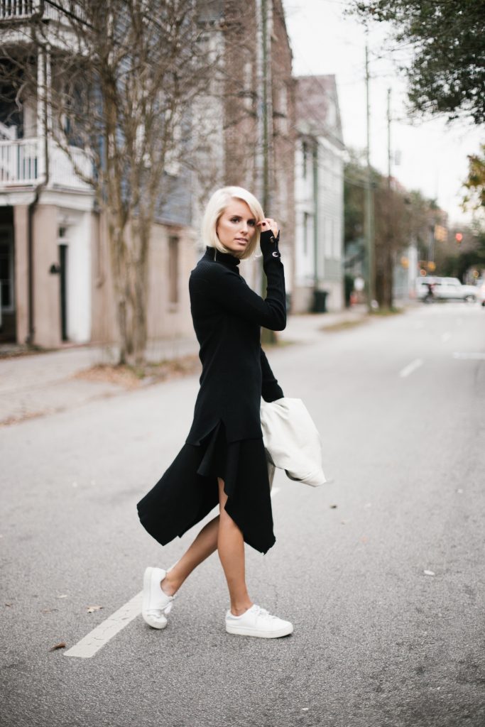 Asymmetrical knit black skirt chic wish turtleneck sweater david lerner ny minimalist blogger winter street style  // Charleston Fashion Blogger Dannon Almost Happening  