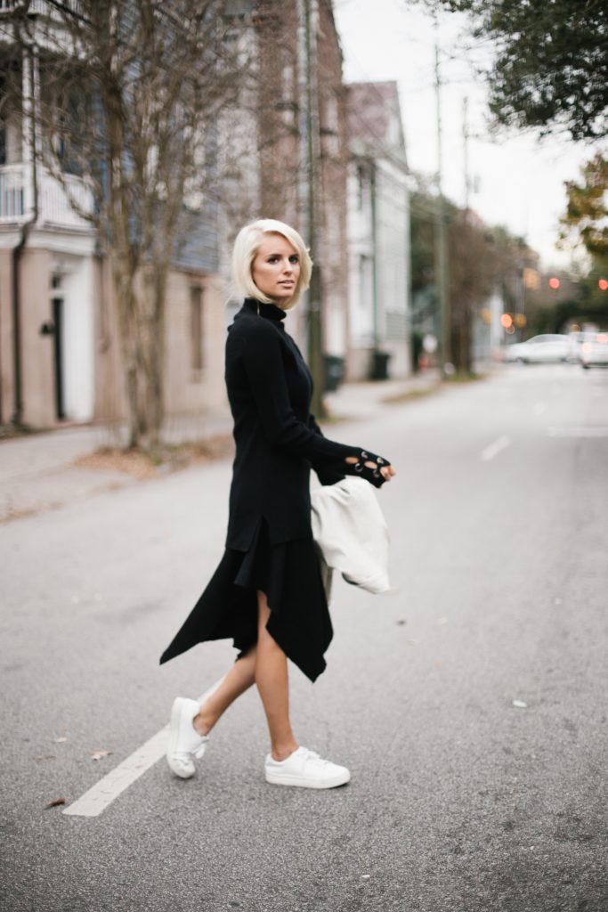 Asymmetrical knit black skirt chic wish turtleneck sweater david lerner ny minimalist blogger winter street style  // Charleston Fashion Blogger Dannon Almost Happening  
