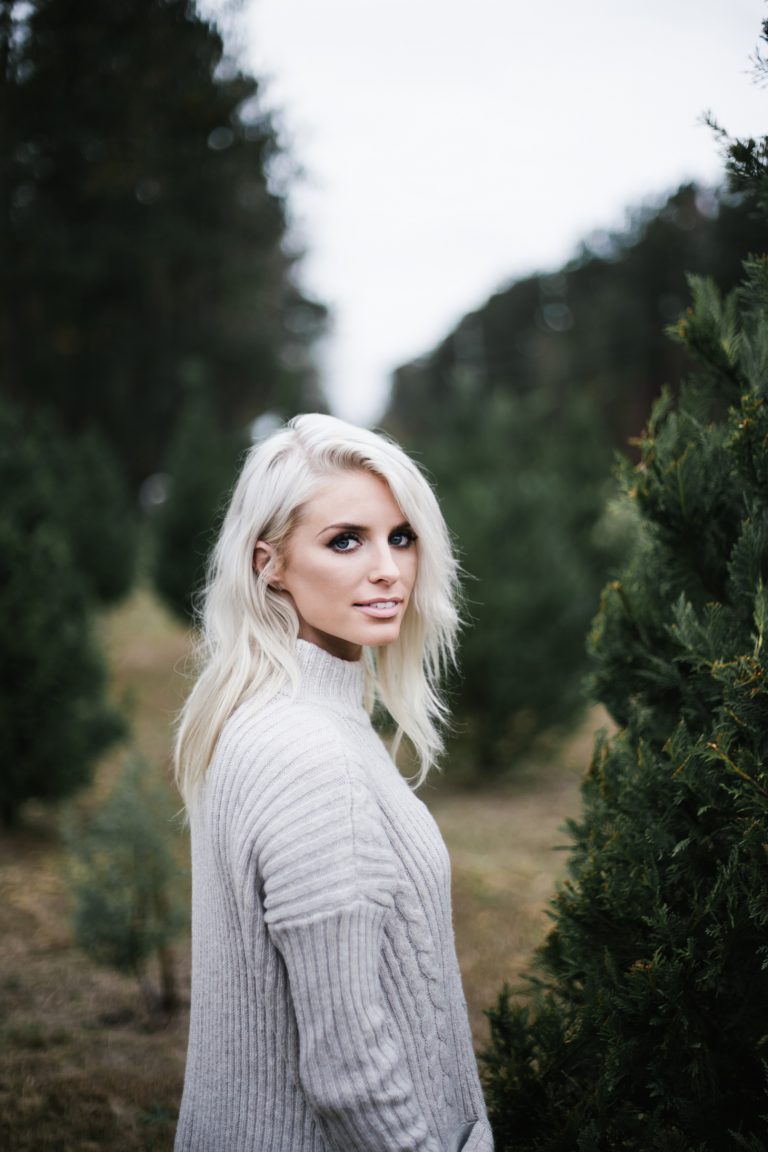 Christmas with Abercrombie & Fitch Tree farm cream cable knit turtleneck high rise super skinny jeans G.H. Bass & Co Duck boots blogger winter street style // Charleston Fashion Blogger Dannon Almost Happening