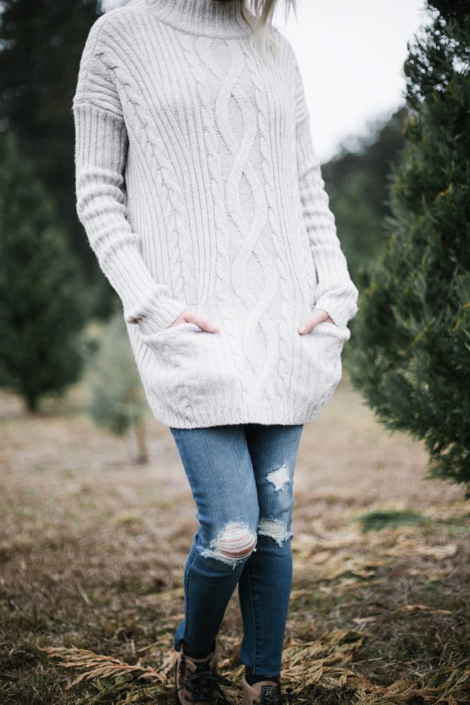 Christmas with Abercrombie & Fitch Tree farm cream cable knit turtleneck high rise super skinny jeans G.H. Bass & Co Duck boots blogger winter street style // Charleston Fashion Blogger Dannon Almost Happening 