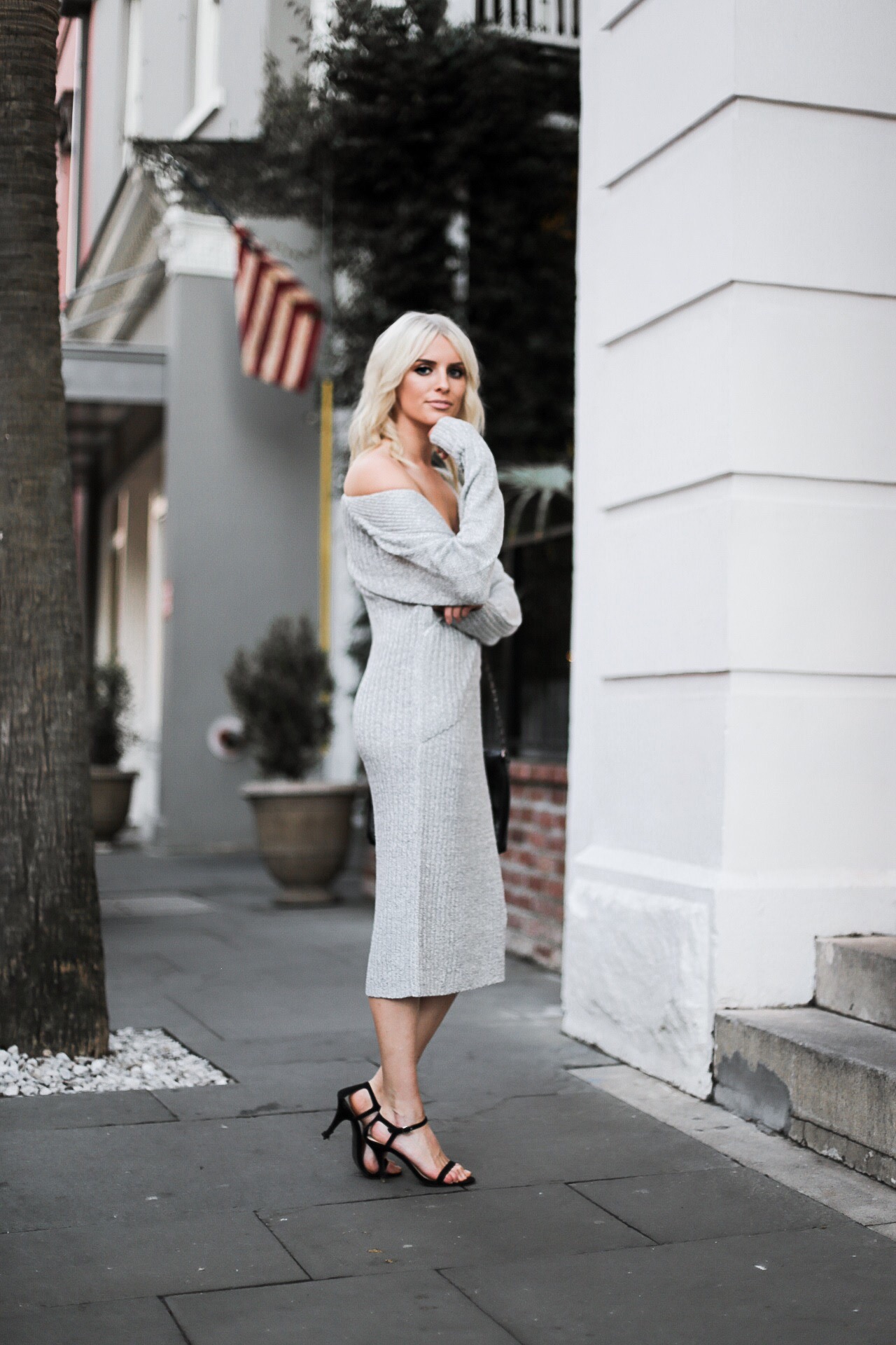 Make Me Move cmeo collective sweater ribbed knit dress v neck grey Shopbop Revolve Nordstrom blogger street style winter 2017 // Charleston Fashion Blogger Dannon Almost Happening 