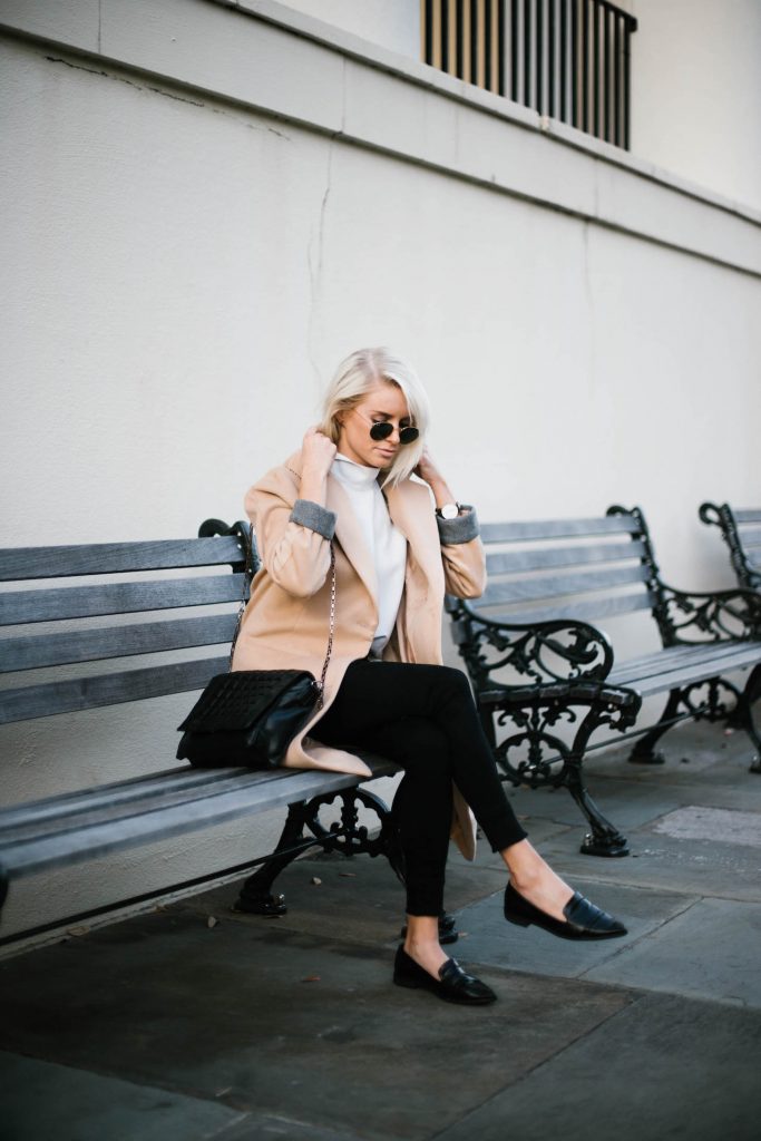 Minimalist forever 21 beige longline coat white high neck tank loafers Street Style Blogger   // Charleston Fashion Blogger Dannon Almost Happening 