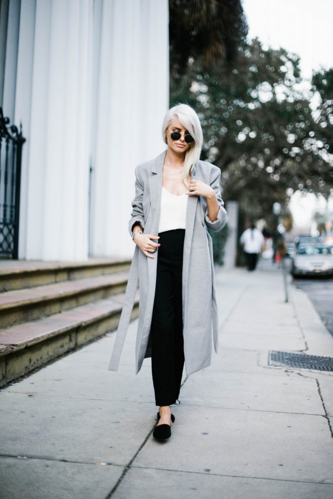robe coats and slip ons oversized wool long lulus fifth the label asos sandals slippers white cami forever 21 trousers Street Style Blogger   // Charleston Fashion Blogger Dannon Almost Happening  