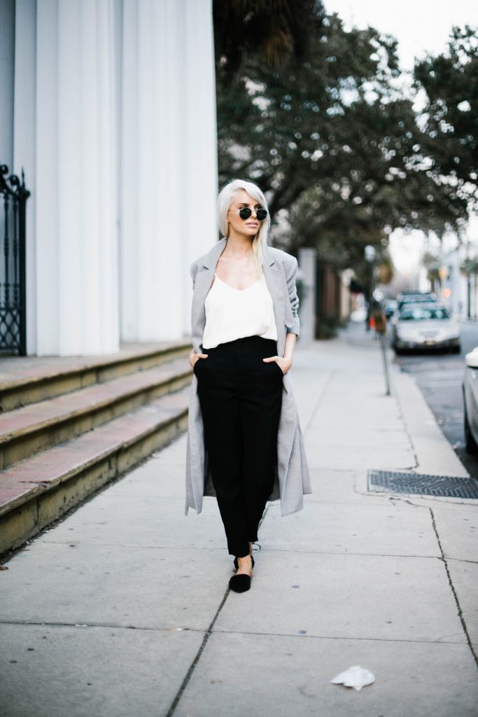 robe coats and slip ons oversized wool long lulus fifth the label asos sandals slippers white cami forever 21 trousers Street Style Blogger   // Charleston Fashion Blogger Dannon Almost Happening  