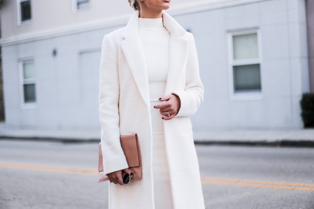 CFW Day 2 Winter Whites asos knit high neck rib maxi dress asos forever 21 boucle coat street style downtown fashion week   // Charleston Fashion Blogger Dannon Almost Happening  