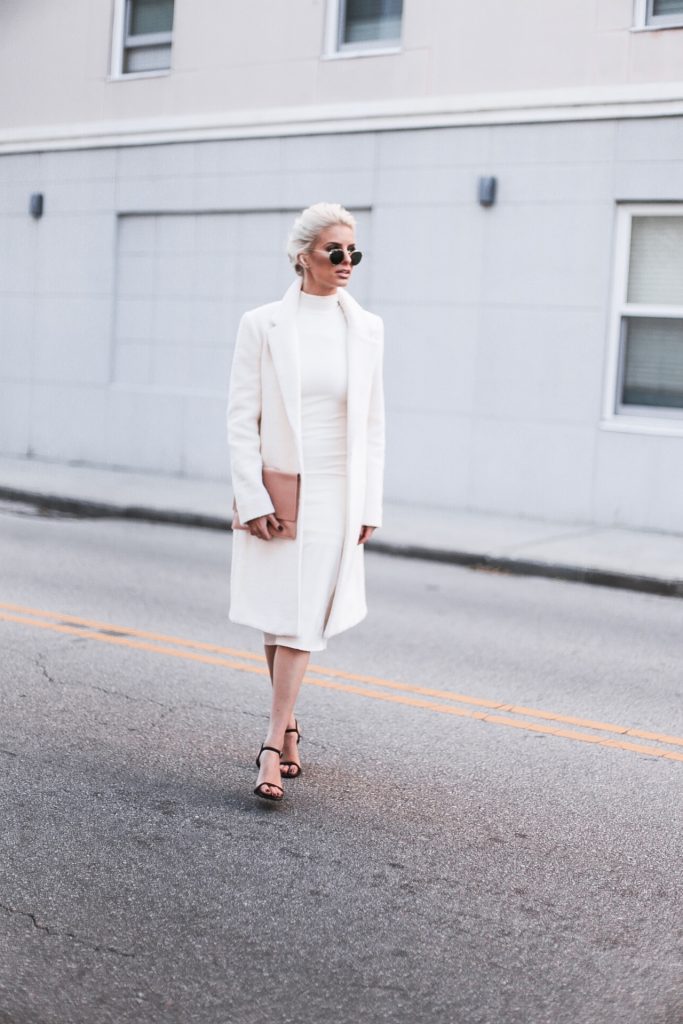 CFW Day 2 Winter Whites asos knit high neck rib maxi dress asos forever 21 boucle coat street style downtown fashion week   // Charleston Fashion Blogger Dannon Almost Happening  