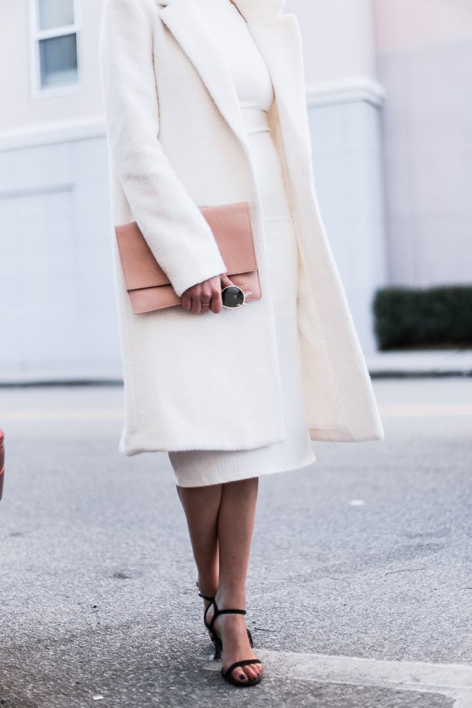 CFW Day 2 Winter Whites asos knit high neck rib maxi dress asos forever 21 boucle coat street style downtown fashion week   // Charleston Fashion Blogger Dannon Almost Happening  