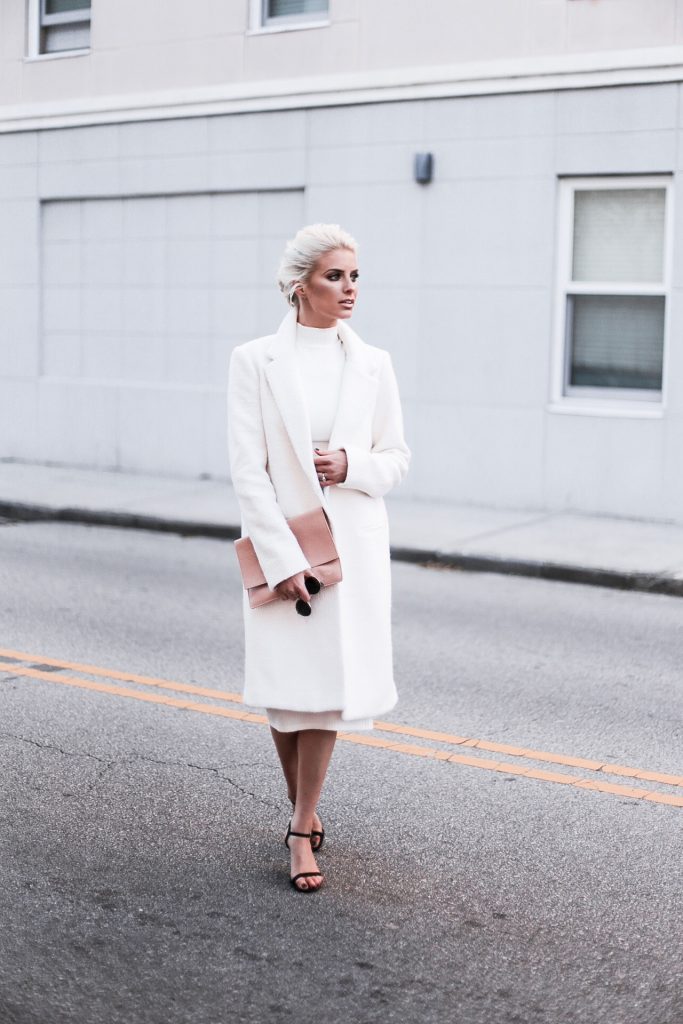 CFW Day 2 Winter Whites asos knit high neck rib maxi dress asos forever 21 boucle coat street style downtown fashion week   // Charleston Fashion Blogger Dannon Almost Happening  