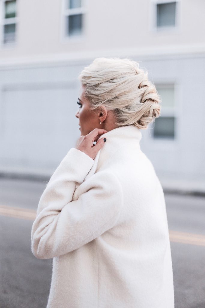 CFW Day 2 Winter Whites asos knit high neck rib maxi dress asos forever 21 boucle coat street style downtown fashion week   // Charleston Fashion Blogger Dannon Almost Happening  