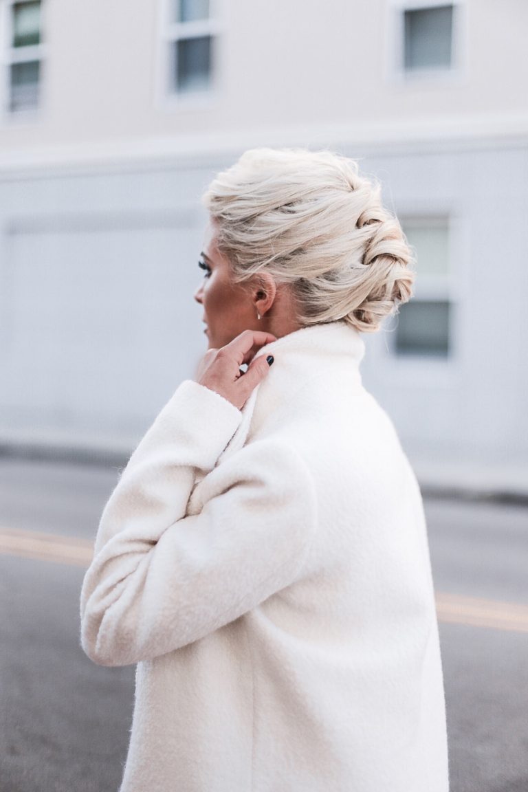 CFW Day 2 Winter Whites asos knit high neck rib maxi dress asos forever 21 boucle coat street style downtown fashion week // Charleston Fashion Blogger Dannon Almost Happening