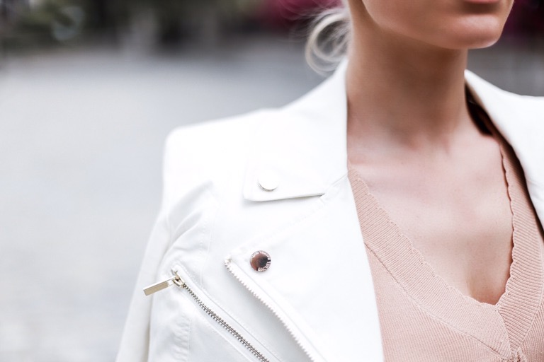  CFW Finale Rachel Roy carole top ginger skirt v-neck crop top pencil knit pointed slip on mules white moto jacket street style spring 2017 // Charleston Fashion Blogger Dannon Almost Happening 