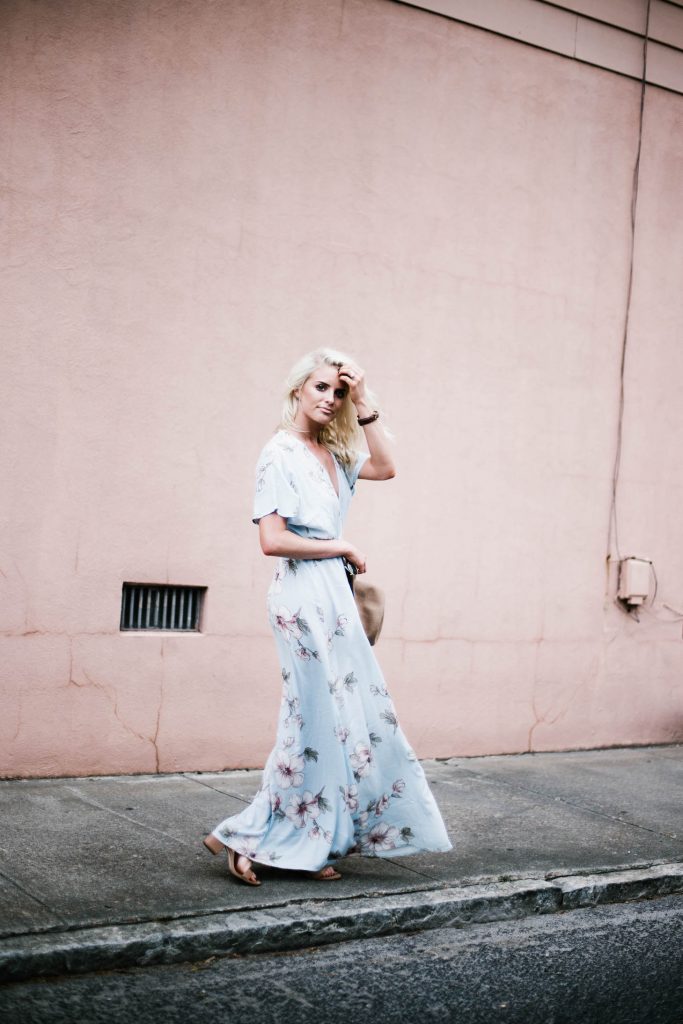 Floral Maxis Forever 21 contemporary dress plunge neck fedora floppy tan hat southern street style downtown fashion week // Charleston Fashion Blogger Dannon Almost Happening 