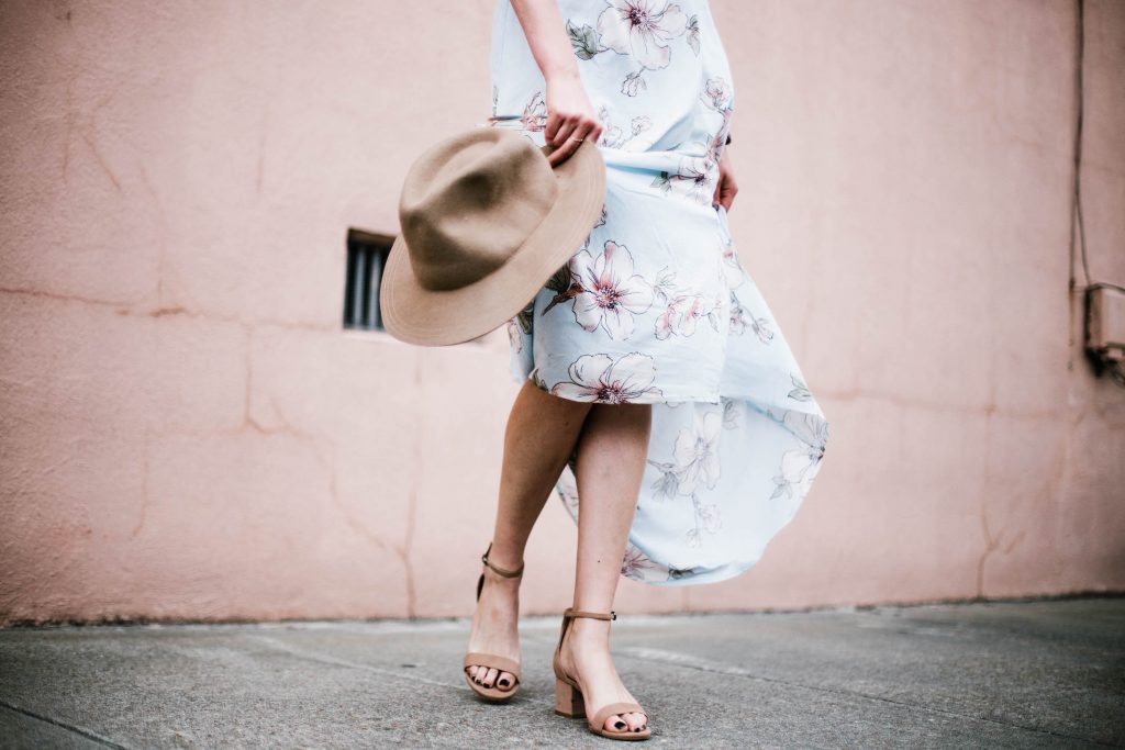 Floral Maxis Forever 21 contemporary dress plunge neck fedora floppy tan hat southern street style downtown fashion week // Charleston Fashion Blogger Dannon Almost Happening 