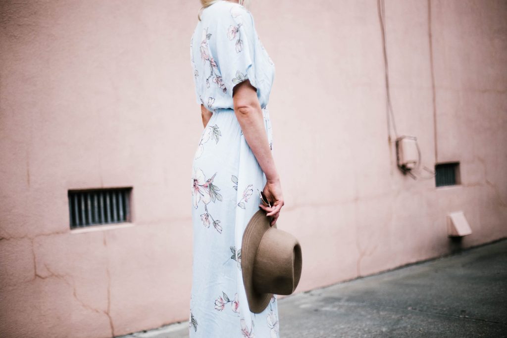 Floral Maxis Forever 21 contemporary dress plunge neck fedora floppy tan hat southern street style downtown fashion week // Charleston Fashion Blogger Dannon Almost Happening 