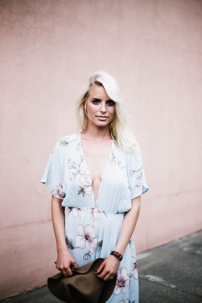 Floral Maxis Forever 21 contemporary dress plunge neck fedora floppy tan hat southern street style downtown fashion week // Charleston Fashion Blogger Dannon Almost Happening 