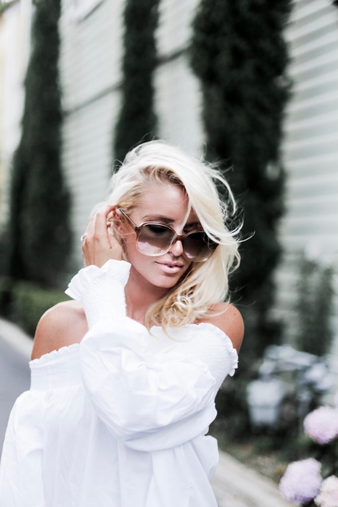 Summer Smocks Summer white off-the-shoulder dress under $100   // Charleston Fashion Blogger Dannon Like The Yogur