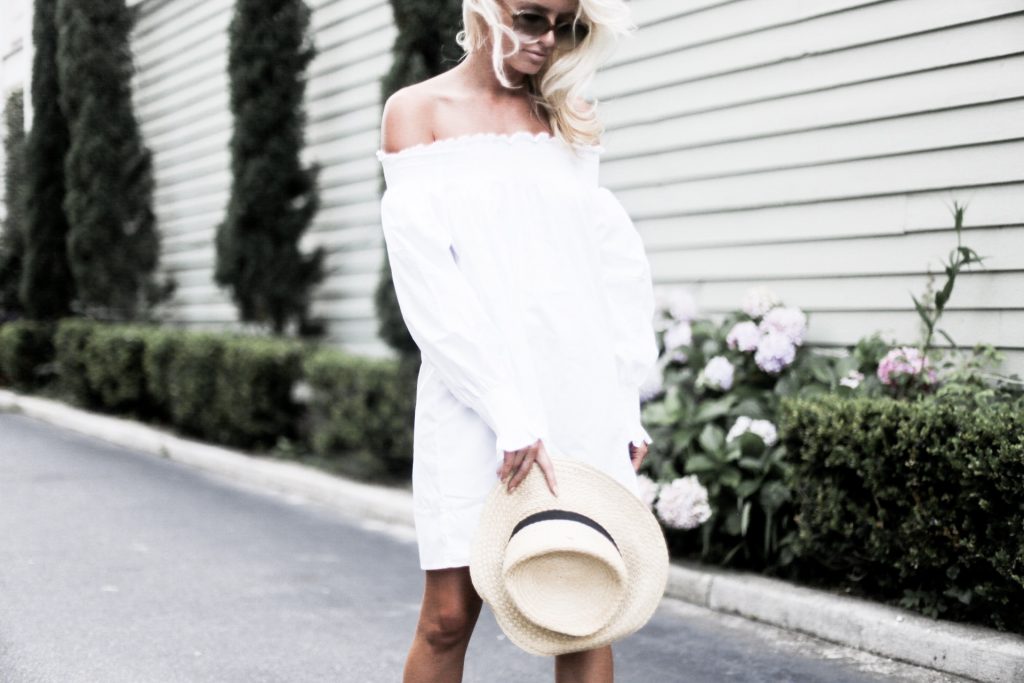 Summer Smocks Summer white off-the-shoulder dress under $100   // Charleston Fashion Blogger Dannon Like The Yogur