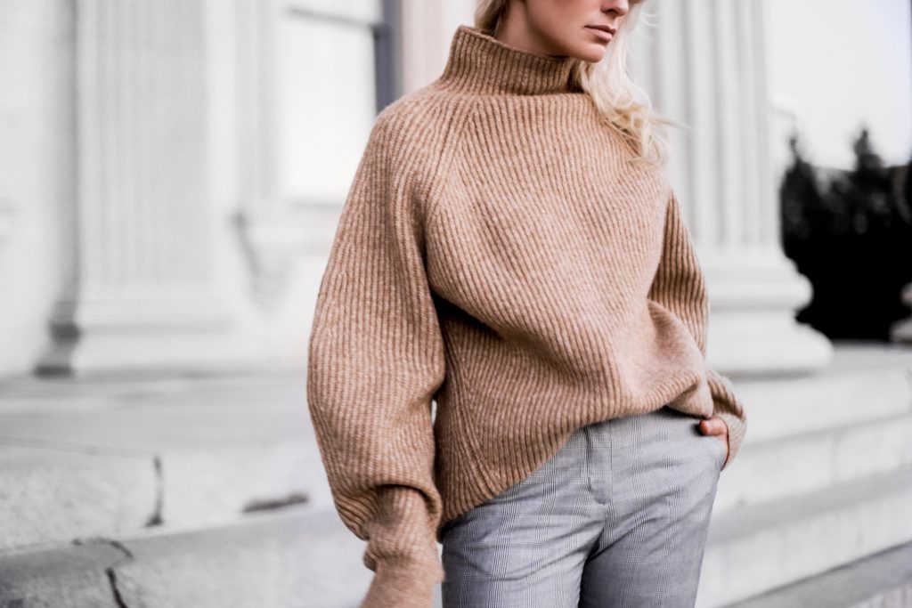 Bundled Up in Menswear style oversized knit sweater plaid checkered trousers stovepipe pants oxfords fall 2017 street style Charleston Fashion Blogger Dannon Almost Happening 