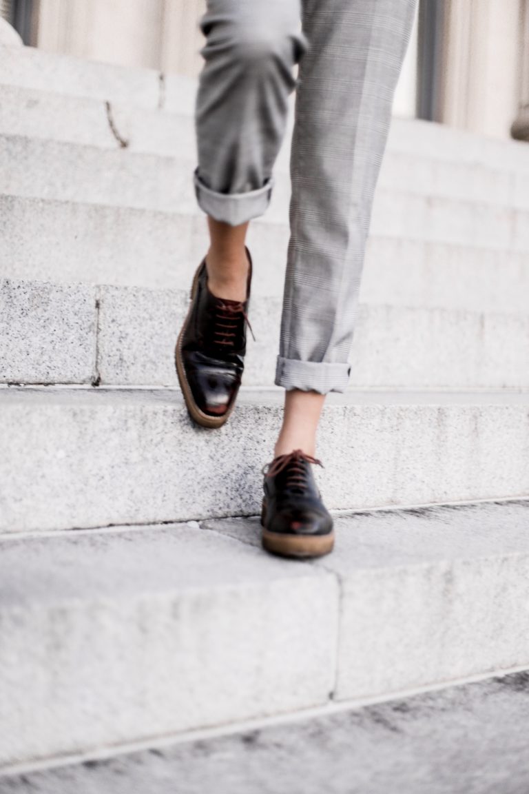 Bundled Up in Menswear style oversized knit sweater plaid checkered trousers stovepipe pants oxfords fall 2017 street style Charleston Fashion Blogger Dannon Almost Happening