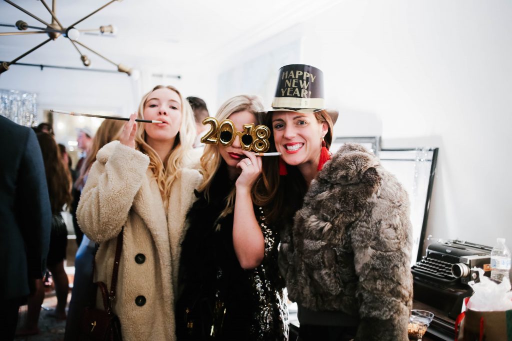 1920's New Years Party Charleston roaring twenties champagne tower great gatsby decor black white gold blush tablescape display black tie Charleston Fashion Blogger Dannon Almost Happening