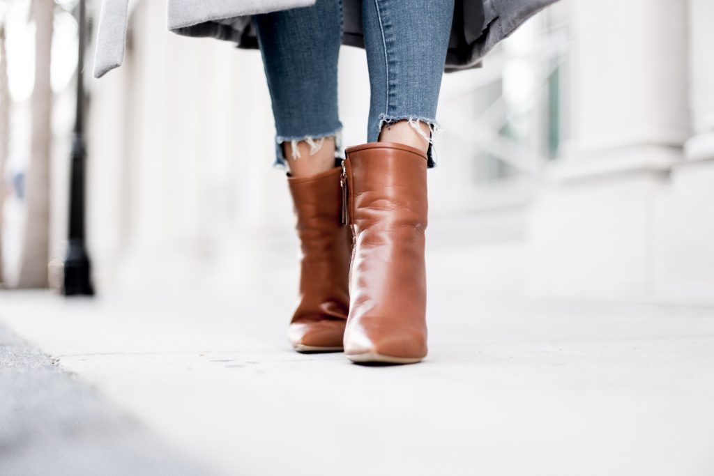 Winter Neutrals Winter Neutrals grey wool long coat white turtleneck ribbed sleeveless crop top skinny jeans camel ankle boots Charleston Fashion Blogger Dannon Almost Happening