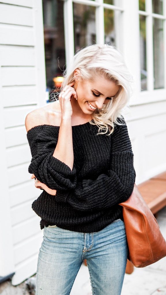 Loose Knits twist back sweater skinny jeans nude heels Charleston Fashion Blogger Dannon Almost Happening