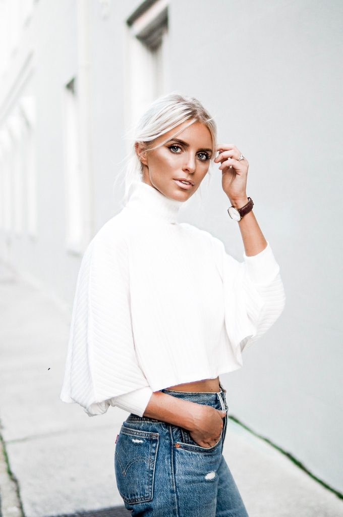  hello fall forever 21 turtleneck white crop top 501 levis mom jeans nude pumps fall street style // charleston fashion blogger dannon k collard Almost Happening