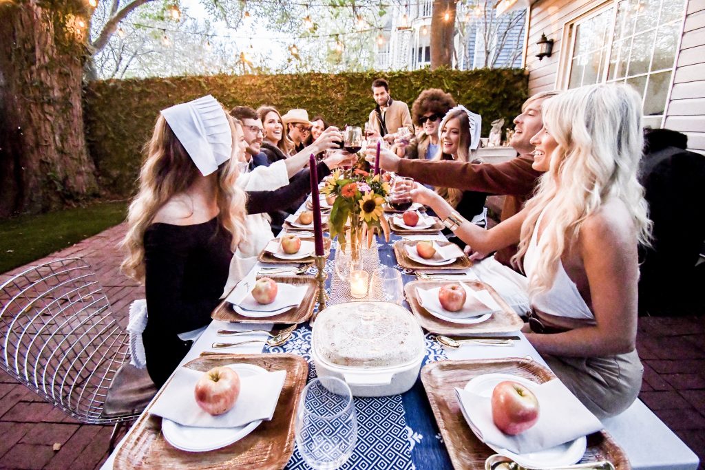 70's Friendsgiving themed Thanksgiving // Charleston Fashion Blogger Dannon K. Collard Almost Happening Wedding Fall inspiration tablescape table setting dinner