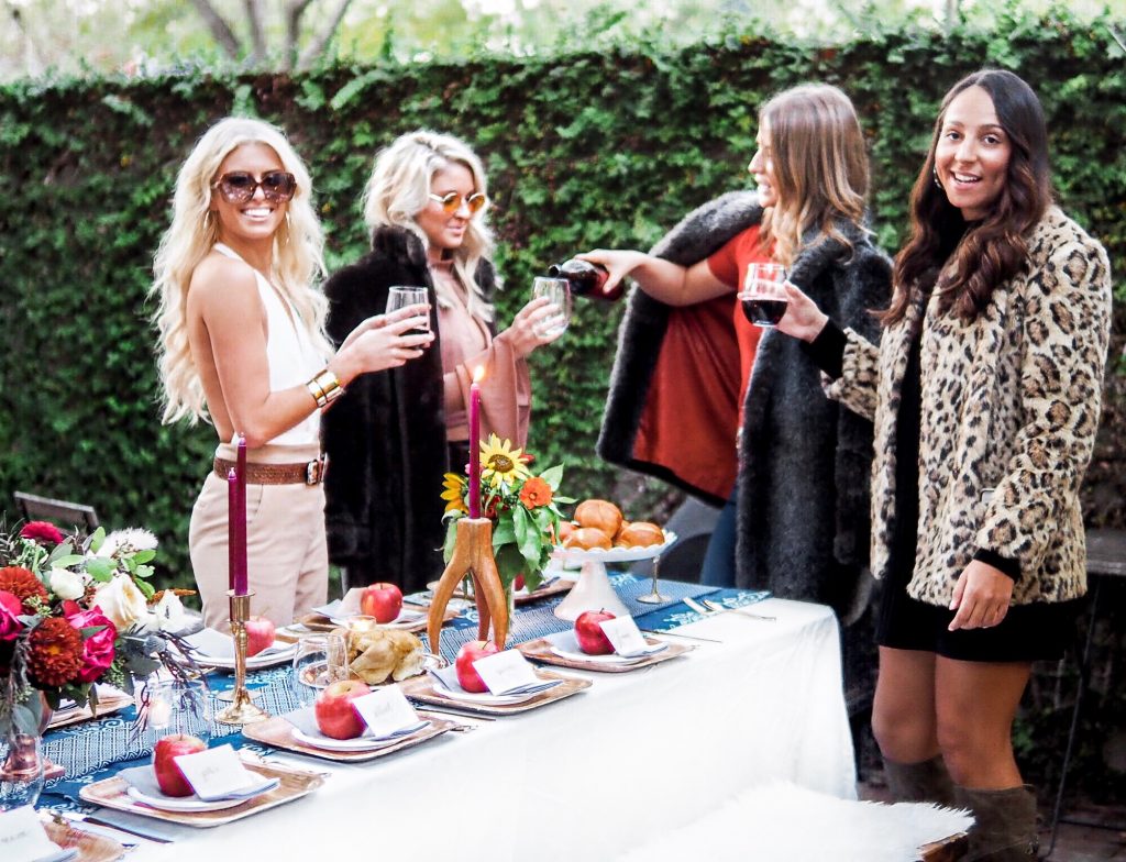 70's Friendsgiving themed Thanksgiving // Charleston Fashion Blogger Dannon K. Collard Almost Happening Wedding Fall inspiration tablescape table setting dinner