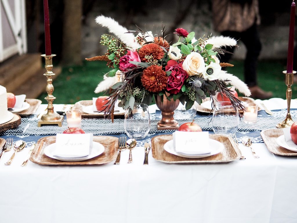 70's Friendsgiving themed Thanksgiving // Charleston Fashion Blogger Dannon K. Collard Almost Happening Wedding Fall inspiration tablescape table setting dinner