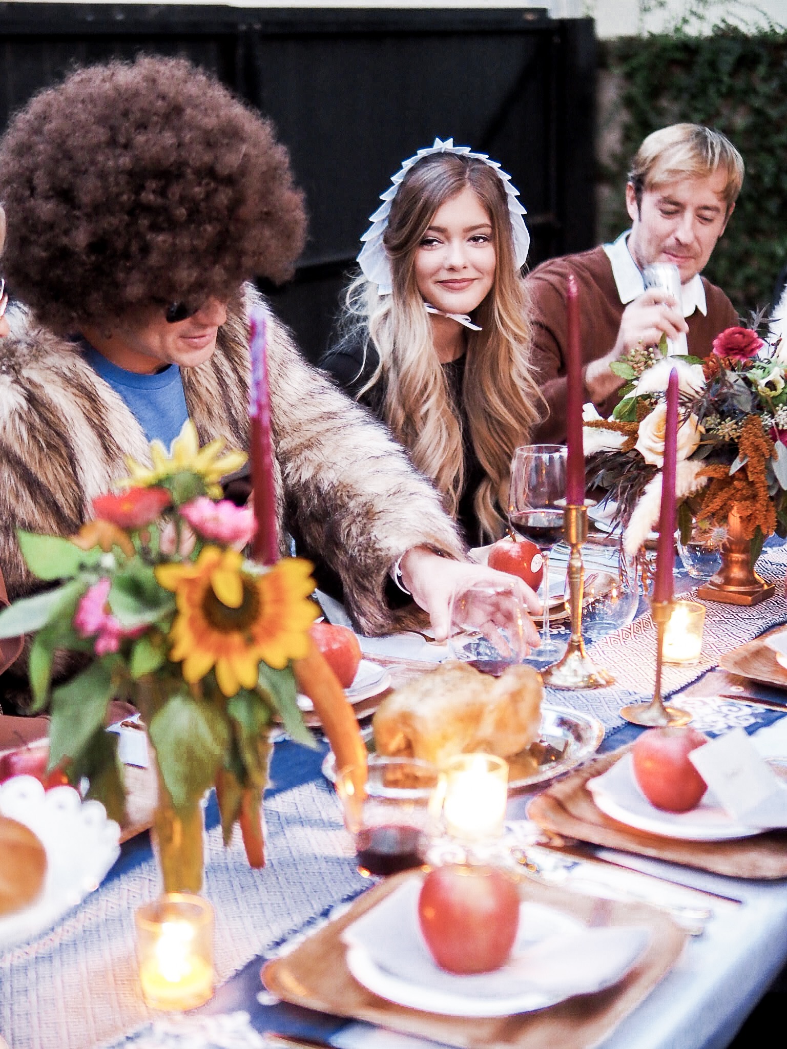 70's Friendsgiving themed Thanksgiving // Charleston Fashion Blogger Dannon K. Collard Almost Happening Wedding Fall inspiration tablescape table setting dinner